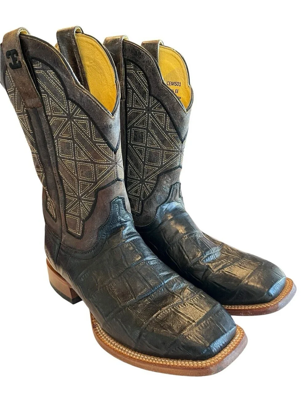 Cinch Edge Boots Western Mens Sz 10.5 EE Black Brown Caiman Print SMITTY